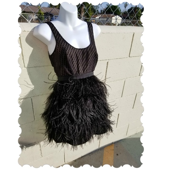 black ostrich feather dress